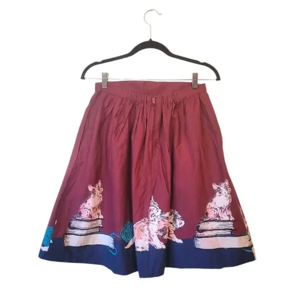 Modcloth Women's Maroon Cat Print Skirt Size M - Picture 2 of 6